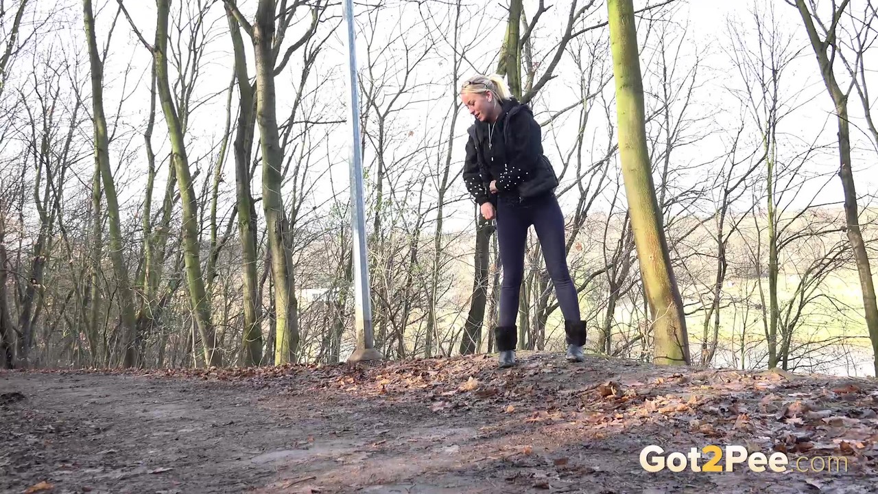 Blonde Girl Licky Lex Takes A Pee In The Woods After All The Leaves