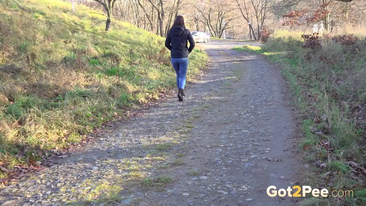 White Girl Amanda Hill Pulls Down Her Jeans To Pee On A Gravel Road