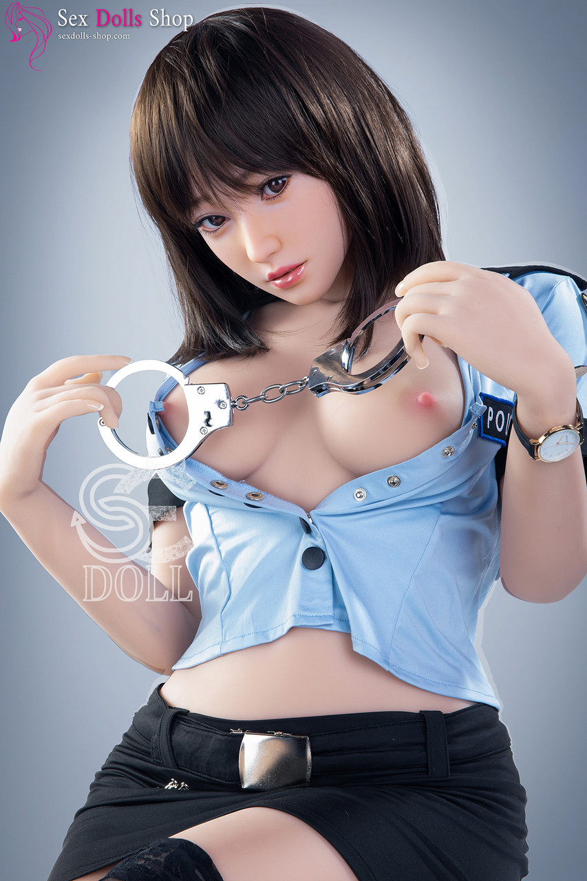 Asian policewoman sex doll flaunts her big tits in her sexy