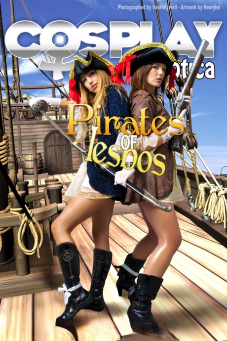 Female pirates partake in lesbian foreplay while on board a vessel