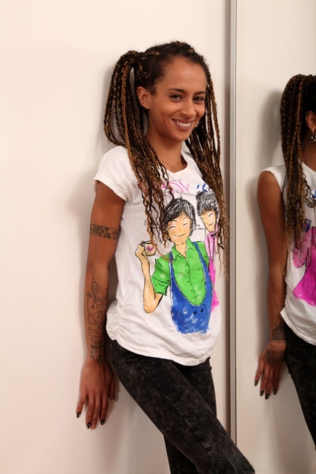 Skinny young girl Giada gets completely naked in dreadlocks