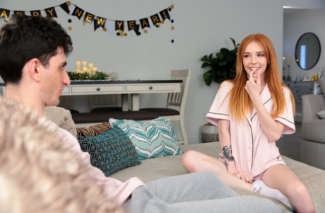 Skinny redhead Madi Collins receives a creampie after banging her stepbrother