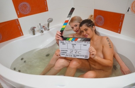 Lesbian girls Lika Luna & Mika have sex while in the bathtub