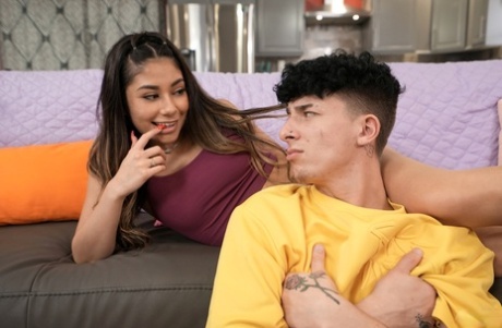 Latina teen Xxlayna has sex with her stepbrother on a living room sofa