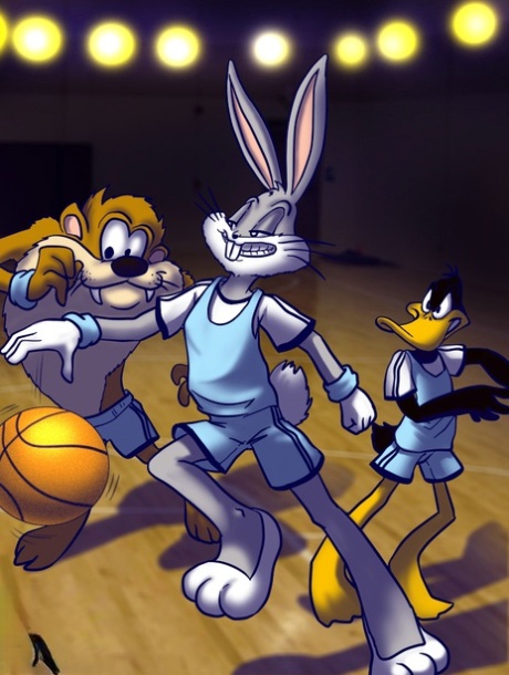Animierte Shemale Bunny steckt ihren Schwanz in den Arsch ihres Basketball-Kumpels