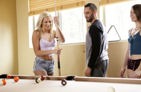 Teens Anya Olsen & Sydney Cole join friends for hardcore pool table group sex