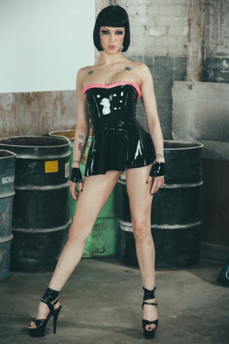 Elegant Fetish Beauty Asphyxia In Latex Dress Spreads To Show Shaved Pussy Nakedpics