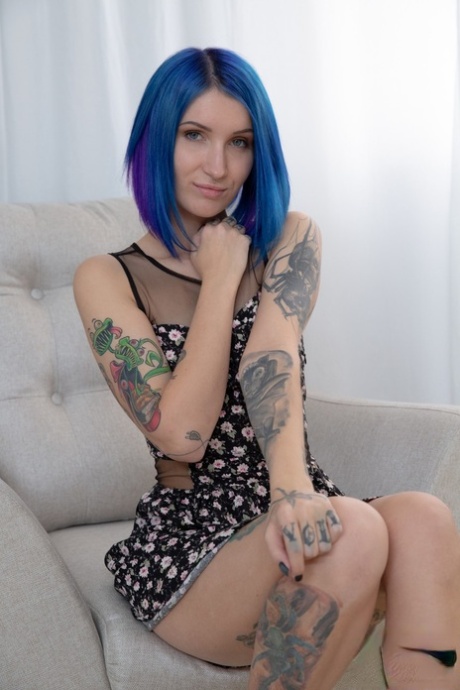 Blue haired tattooed teen Keoki Star gets pounded hard by a daddy