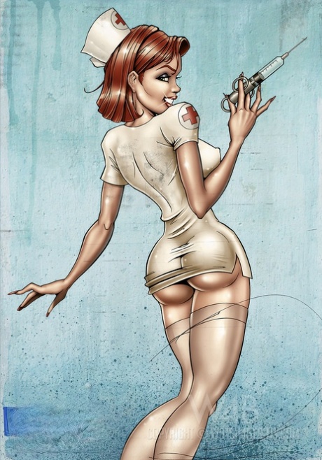 Cartoon babes with big tits & curvy bums pose on vintage product posters