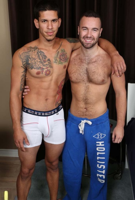 Tall tattooed gay Latino Amador bangs hairy Noah Riley in the ass