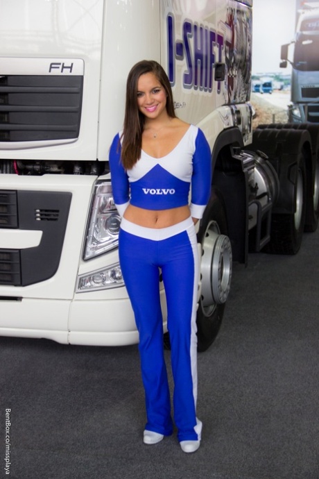 Volvo Promo Girls Posing In Their Sexy Blue Outfits At The Car Show NakedPics