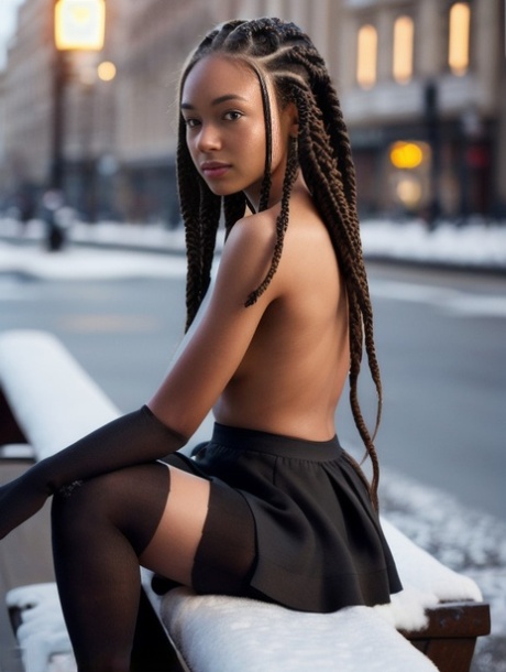 Ebony AI Gegenereerd model Betty Lester toont haar hete borsten in het openbaar