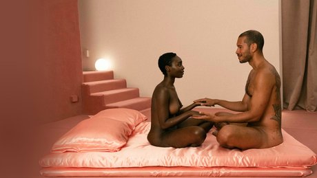 Ebony babe Zaawaadi gets a fingering during a sensual massage session