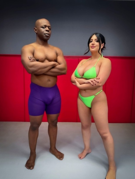 Busty wrestler Sarah Arabic gets dominated & fucked by her black coach